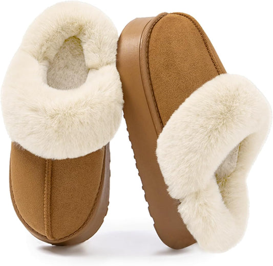 Women'S Fuzzy Platform Slippers for Women Fluffy Memory Foam Slippers Cozy Warm Slip on Slippers Indoor and Outdoor