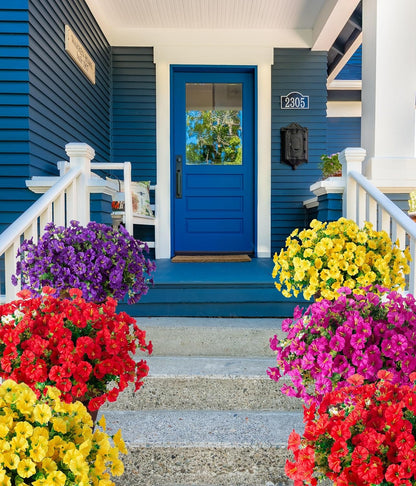 Artificial Fake Outdoor Plants Flowers for Spring Summer Decoration, 12 Bundles Faux Silk UV Sun Resistant Realistic Morning Glory Fuchsia for Home outside Planter Pot Porch Garden Patio