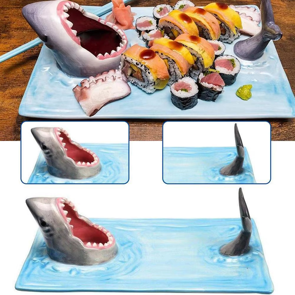 Japanese Internet Celebrity Seaside Shark Ceramic Plate Dumpling Plate Meal Kitchen Decoration Sushi Plate Beautiful Tableware