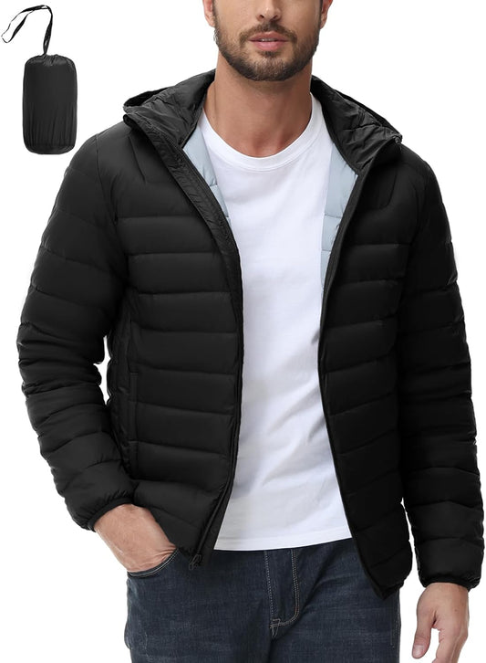 Men'S down Puffer Jackets Packable Lightweight Winter Coat Hooded Warm Insulated Puffy Jacket