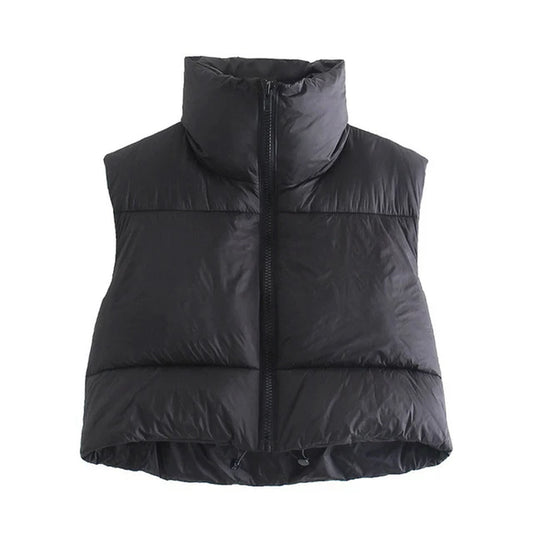 Autumn and Winter Women'S Short Cotton down Vest Short Stand-Up Collar Warm Sleeveless Quilted Vest Outdoor Travel Jacket Tops