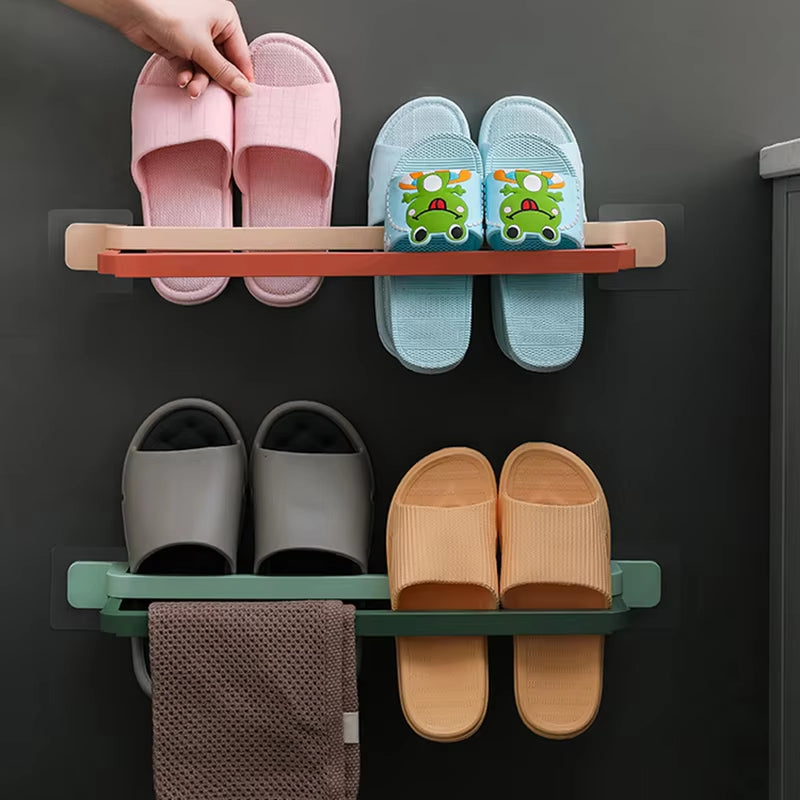 Slippers Rack Self Adhesive Punch-Free Wall-Mounted Bedroom Bathroom Slippers Sneakers Hanging Rack Home Zapatero Sapateira