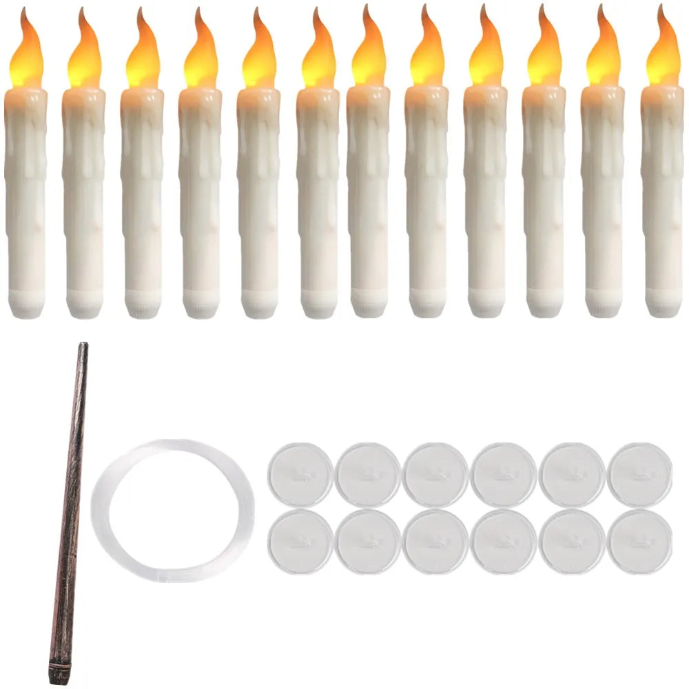 12/48Pcs Floating Candles with Magic Wand Flickering Warm Light LED Flameless Candle Taper Candles for Christmas Halloween Party