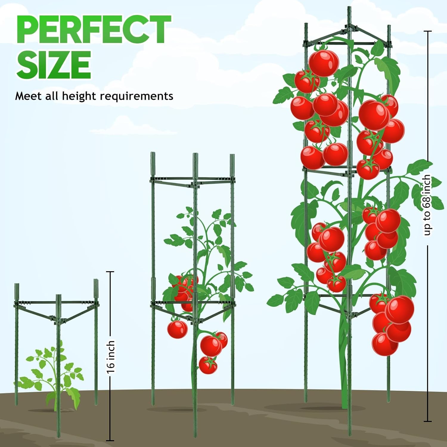 Tomato Cages for Garden and Pots Outdoor，Tomato Plant Stakes，Support Cages Trellis for Climbing Plants Outdoor，Multi-Functional Climbing Vegetables Cages Trellis(48 Inches，4 Pack)