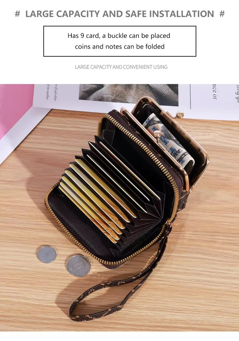 New Wallet Women'S Wrist Strap Short Old Flower Zero Wallet Large Capacity Coin Clip Bag Letter Multi Card Card Bag Money Clip