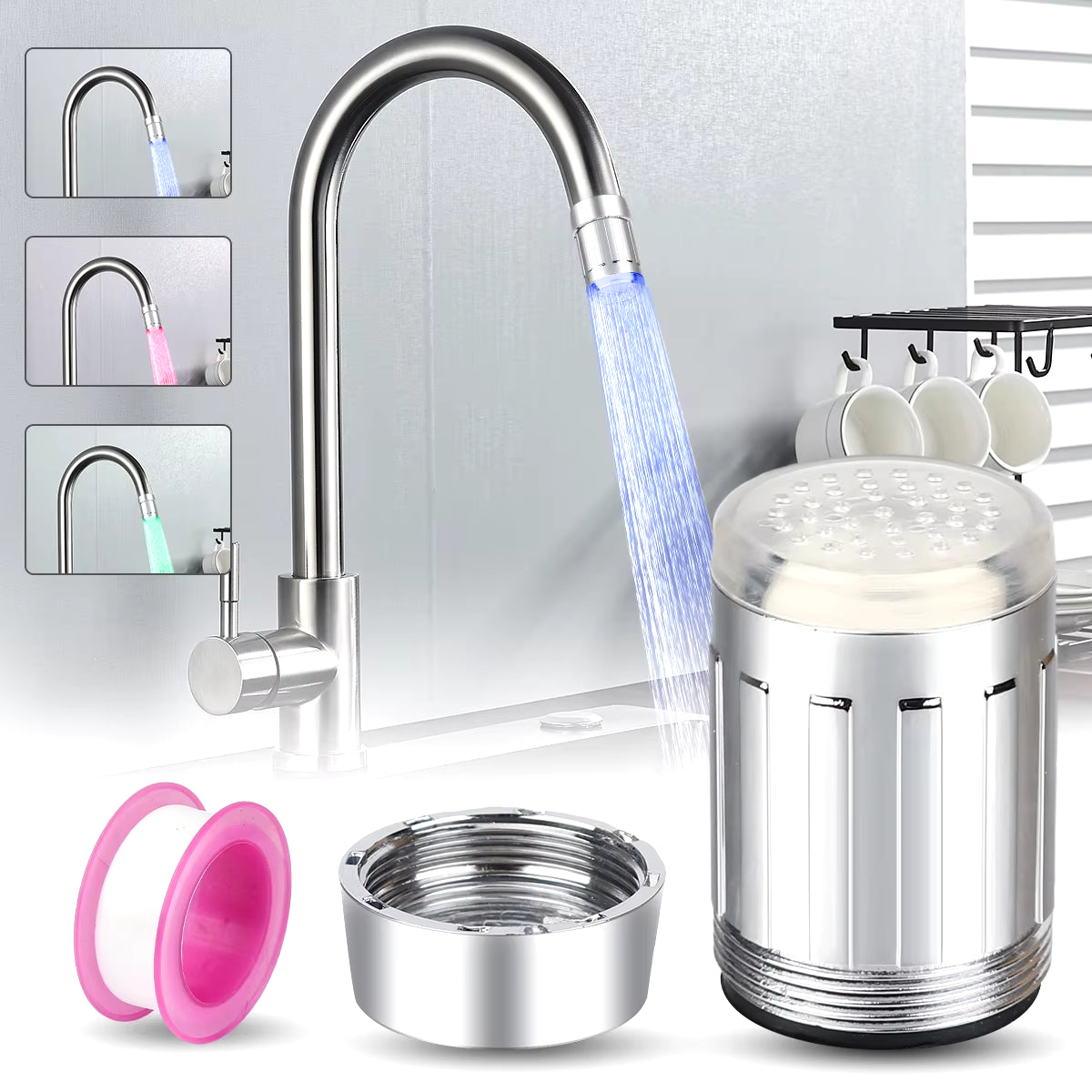 Hot LED Temperature Sensitive Faucet Water Saving Kitchen Bathroom Sensor 7 Color Change Faucet Aerator Tap Nozzle Shower