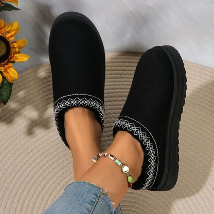 Women Warm Suede Snow Boots Autumn Winter Woman Slip on Platform Boats Close Toe Hair Half Slipper Female Cotton Shoes