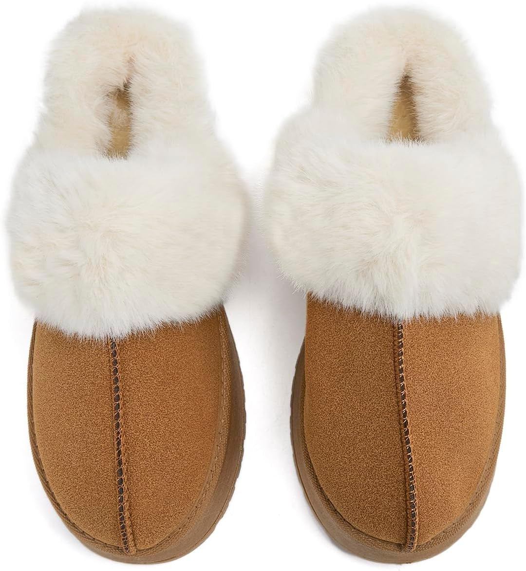 Women'S Fuzzy Platform Slippers for Women Fluffy Memory Foam Slippers Cozy Warm Slip on Slippers Indoor and Outdoor