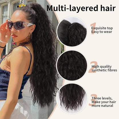 【Blackfriday】Claw Long Wavy Ponytail Extension 30" Curly Pony Tail Clip in Hair Extensions for Women Fluffy Natural Looking Synthetic Hairpiece for Daily Use Quick Installation