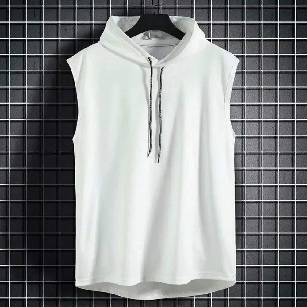 Ice Silk Summer Muscle Hoodie Vest Sleeveless Bodybuilding Gym Workout Fitness Shirt High Quality Vest Hip Hop Sweatshirt Tops