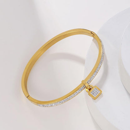 Gold Bangle for Women - 18K Gold Plated Stainless Steel Love Friendship Crystal Bracelets with Cubic Zirconia