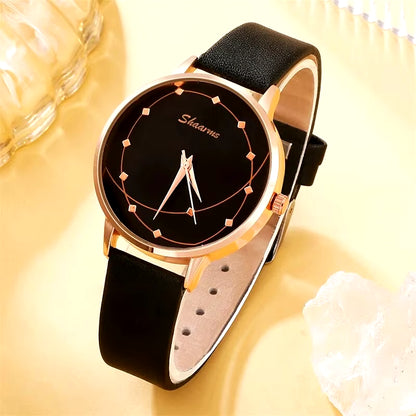 5Pcs Set Women Fashion Watch Casual Leather Belt Watches Ladies Starry Sky Dial Quartz Wristwatches Dress Clock Reloj Mujer