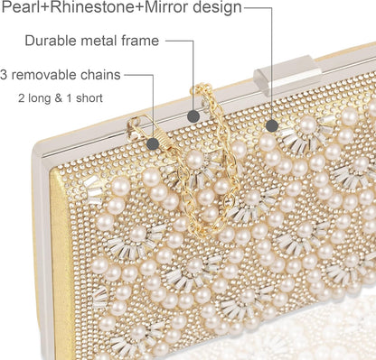 Evening Clutch Pearl Purse for Women, Party Clutches Bag Wedding Formal Handbags