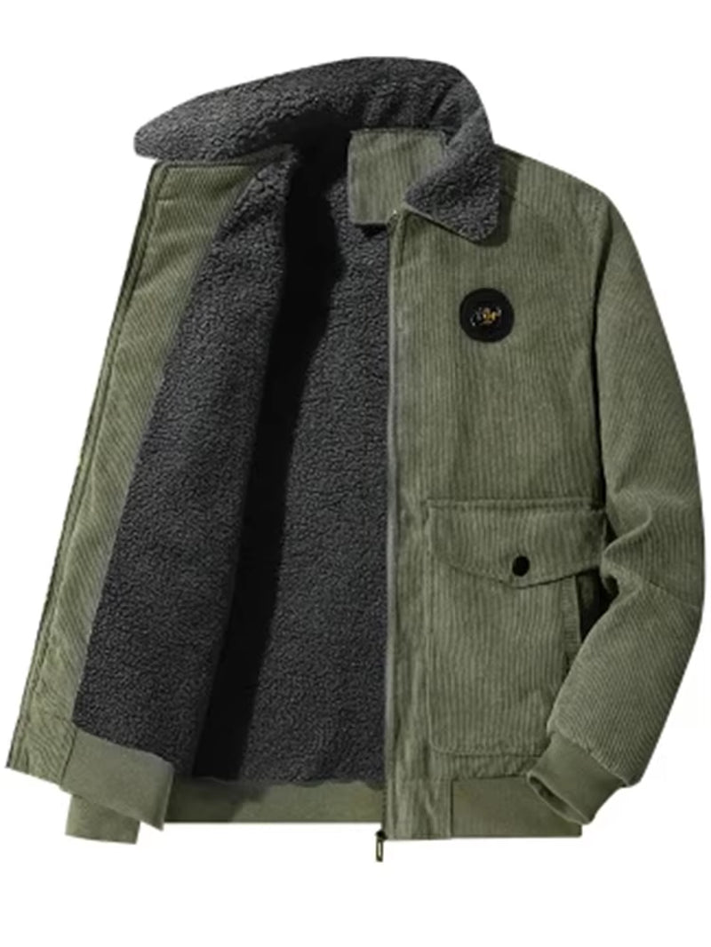 Men'S New Cotton-Padded Clothing Trend Fashion Corduroy Thickened Business Leisure Warm and Cold Solid Color Line Coat