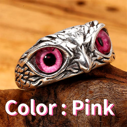 Fashion Charm Vintage Owl Ring for Men Women Cute Animals Owl Youth Gothic Rings Adjustable Colorful Cat Eye Rings Jewelry Gifts