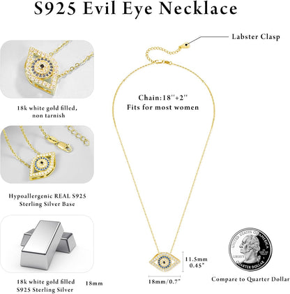 Evil Eye Necklace 925 Sterling Silver Women Classic Evil Eye Non Tarnish Jewelry Gift for Mothers Day Birthday Mom Wife