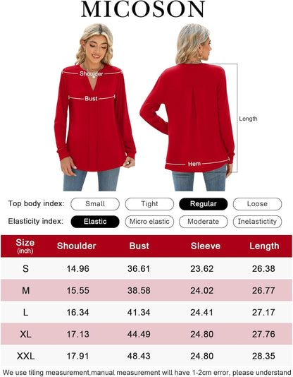 Womens Tops Dressy Casual Long Sleeve Business Shirts V Neck Pleated Work Blouses Loose Fit Fall Trendy Knit Top