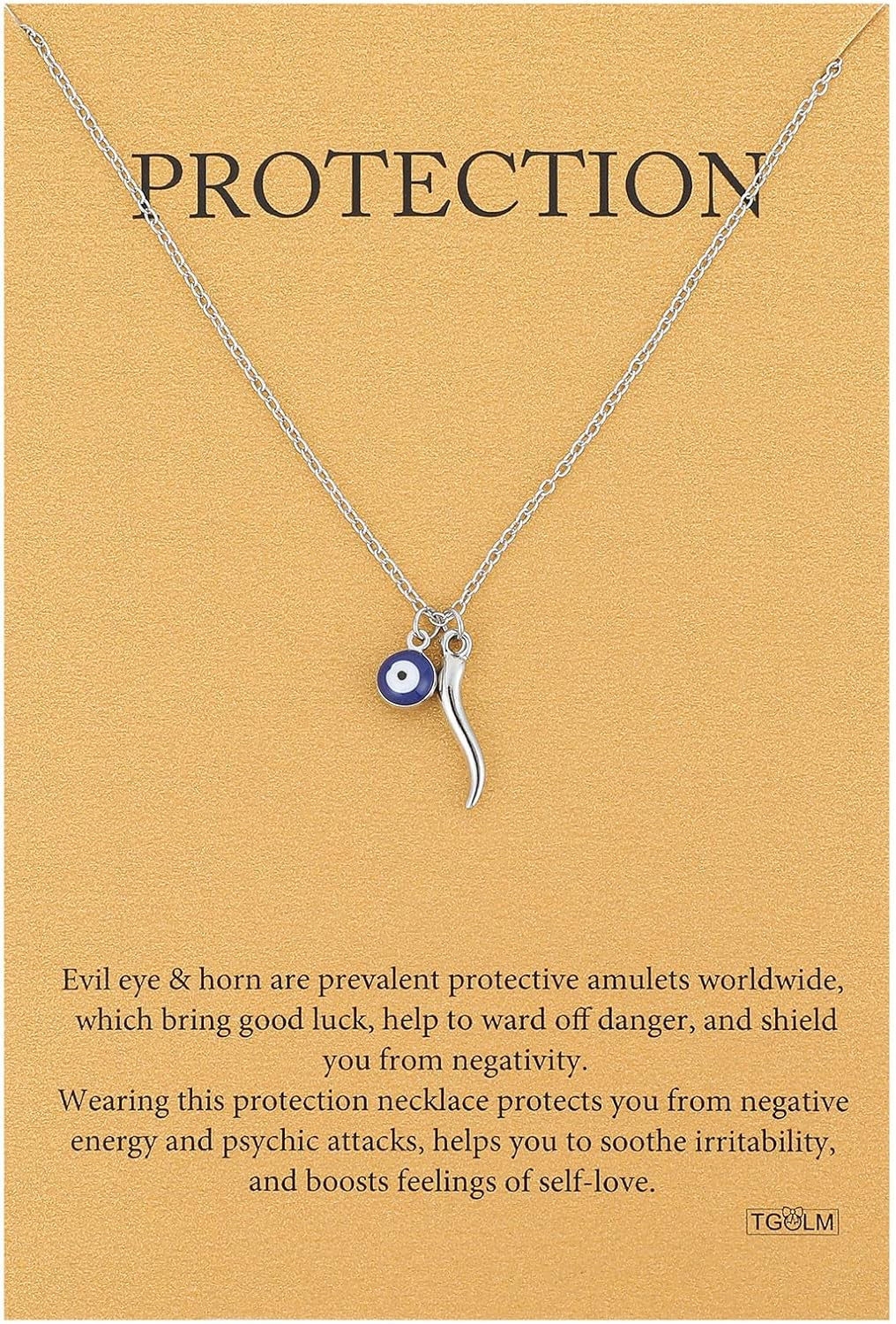 Dainty Blue Evil Eye Charm Horn Pendant Necklace for Women'S Spiritual Protection Jewelry 14K Gold Plated