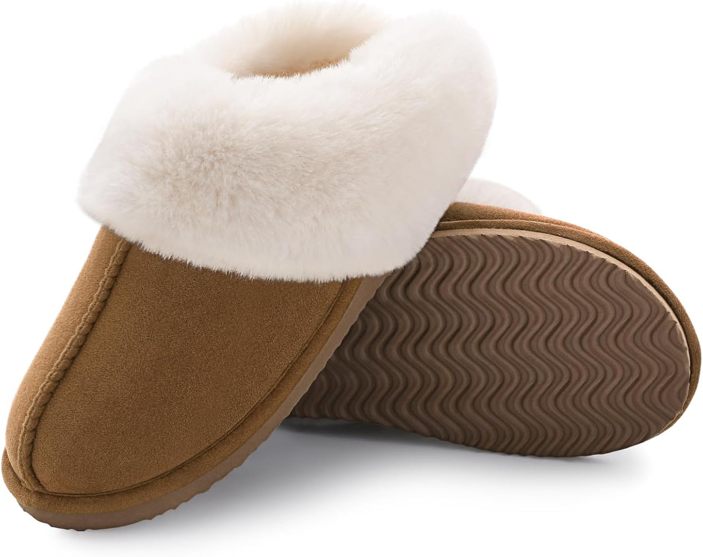 Fuzzy House Slippers for Women Fluffy Memory Foam Suede Slippers with Faux Fur Collar Indoor Outdoor