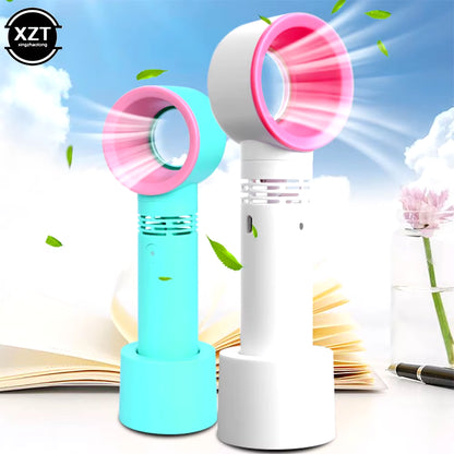 Portable Bladeless Fan USB Rechargeable Handheld Mini No Leaf Ultra-Quiet Fans Air Cooler Fans for Desktop Travel Outdoor Office