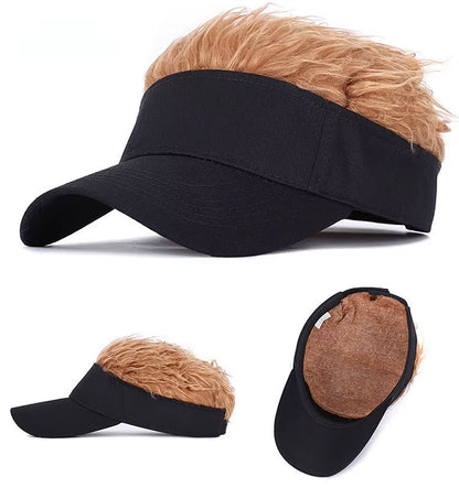 Golf Baseball Cap with Fake Flair Hair Cap Sun Visor Fun Toupee Hats Mens Womens Spiked Hairs Wig Hat