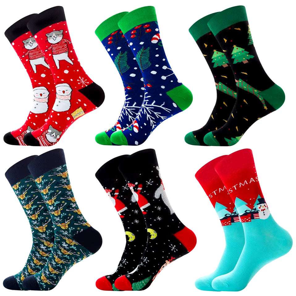 New Men Christmas Socks Autumn Winter New Year Sox Santa Claus Socks Men Christmas Tree Snow Elk Gift Happy Socks Big Size39-46