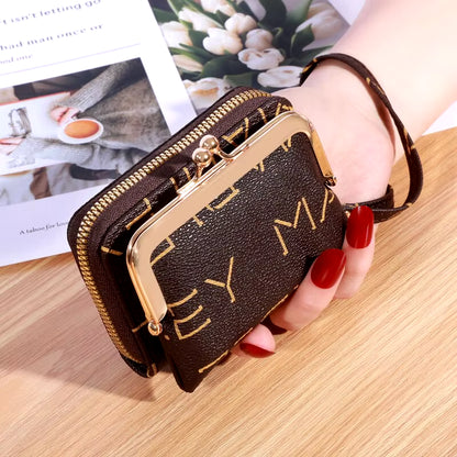 New Wallet Women'S Wrist Strap Short Old Flower Zero Wallet Large Capacity Coin Clip Bag Letter Multi Card Card Bag Money Clip