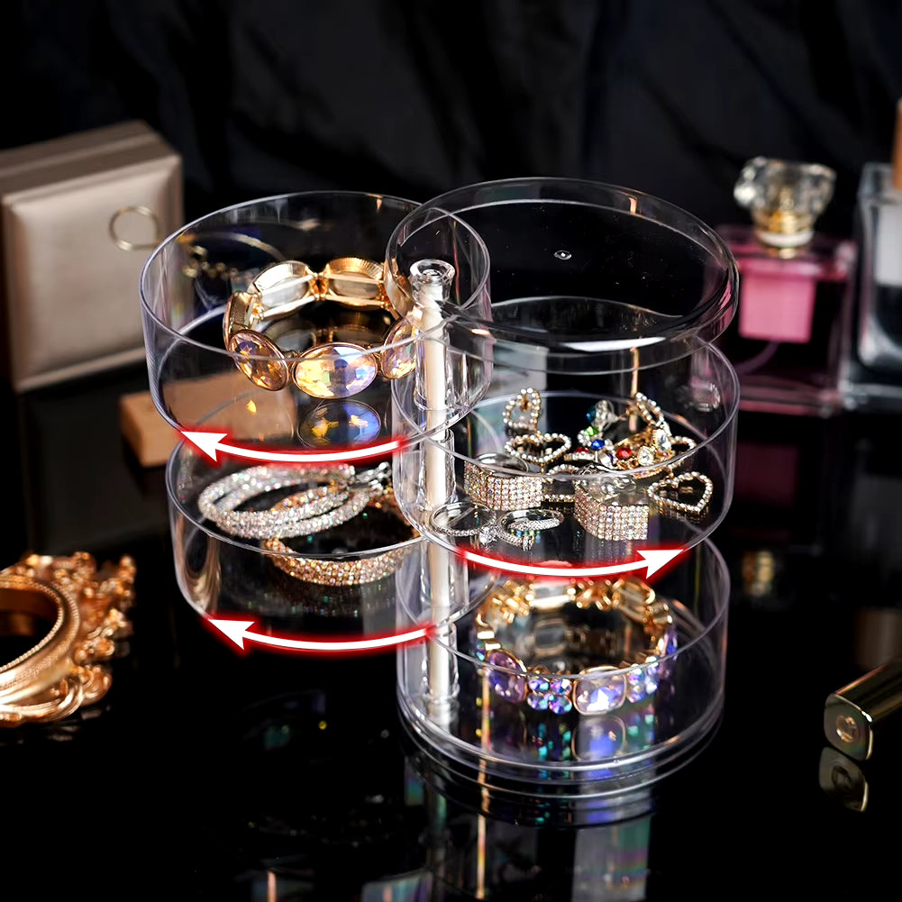 Rotating Jewelry Storage Box Makeup Storage Rack Bracelet Earring round Plastic Organizer Boxes Holder Display Rack with Cover