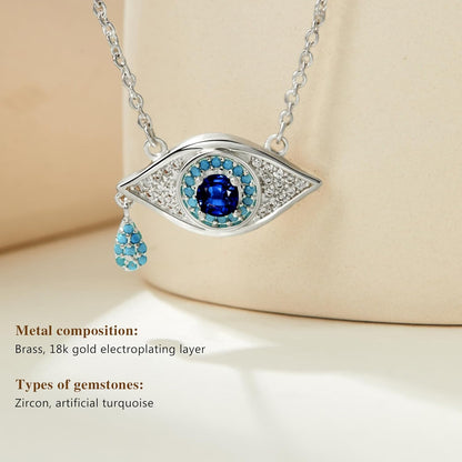 Evil Eye Necklace for Women 18K Gold Plated Pendant Necklace Cubic Zirconia Turquoise Dainty Trend Jewelry Gift, 15.7" + 1.9" Extend