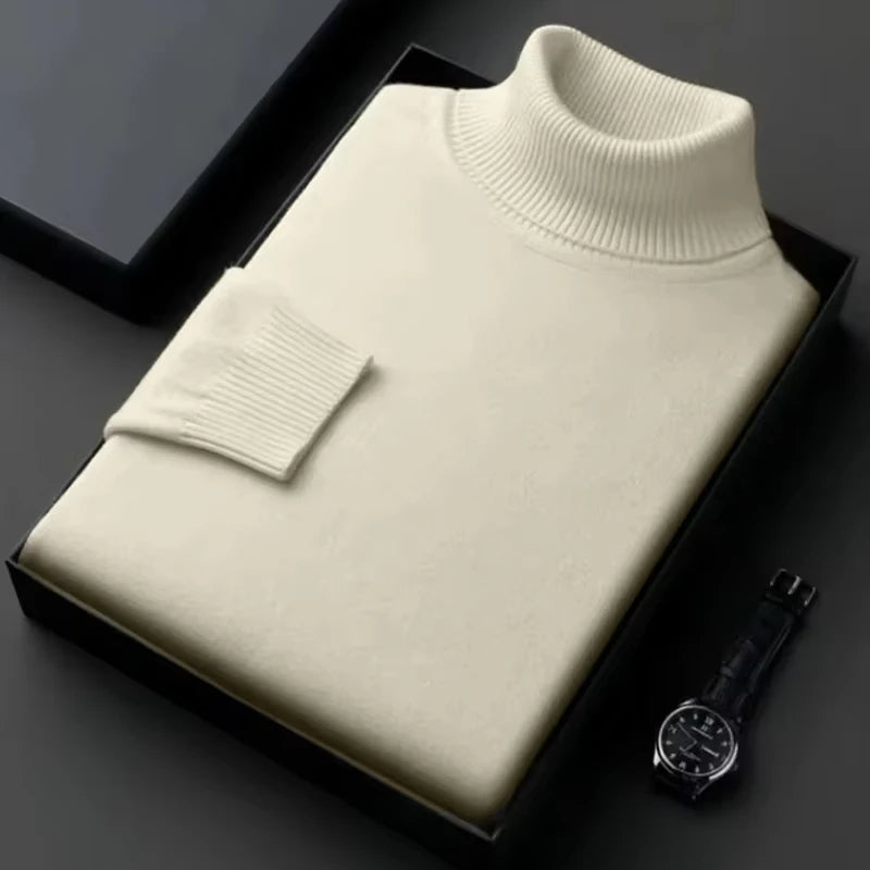 Sweatwear Mens Anti-Pilling High Quality Knitted Turtleneck Sweater Slim Fit Long Sleeve Pullover Solid Color Trend Men Clothing