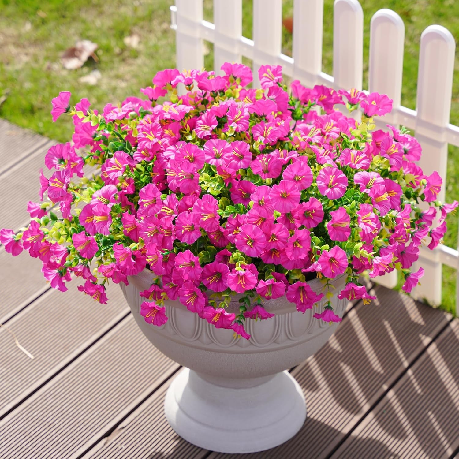 Artificial Fake Outdoor Plants Flowers for Spring Summer Decoration, 12 Bundles Faux Silk UV Sun Resistant Realistic Morning Glory Fuchsia for Home outside Planter Pot Porch Garden Patio