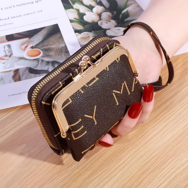 New Wallet Women'S Wrist Strap Short Old Flower Zero Wallet Large Capacity Coin Clip Bag Letter Multi Card Card Bag Money Clip